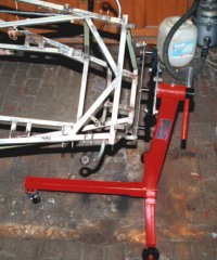 An engine stand used to support the front
